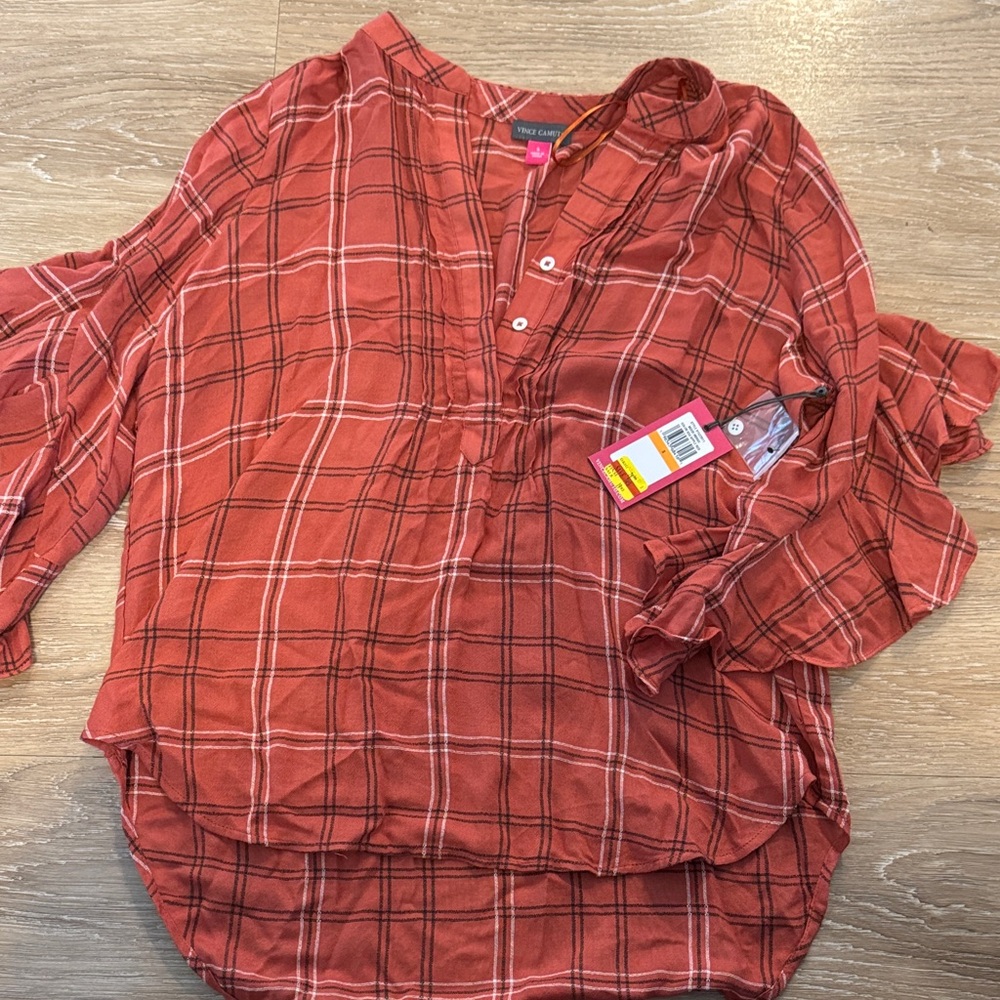 Vince Camuto Rust Plaid Women's Top